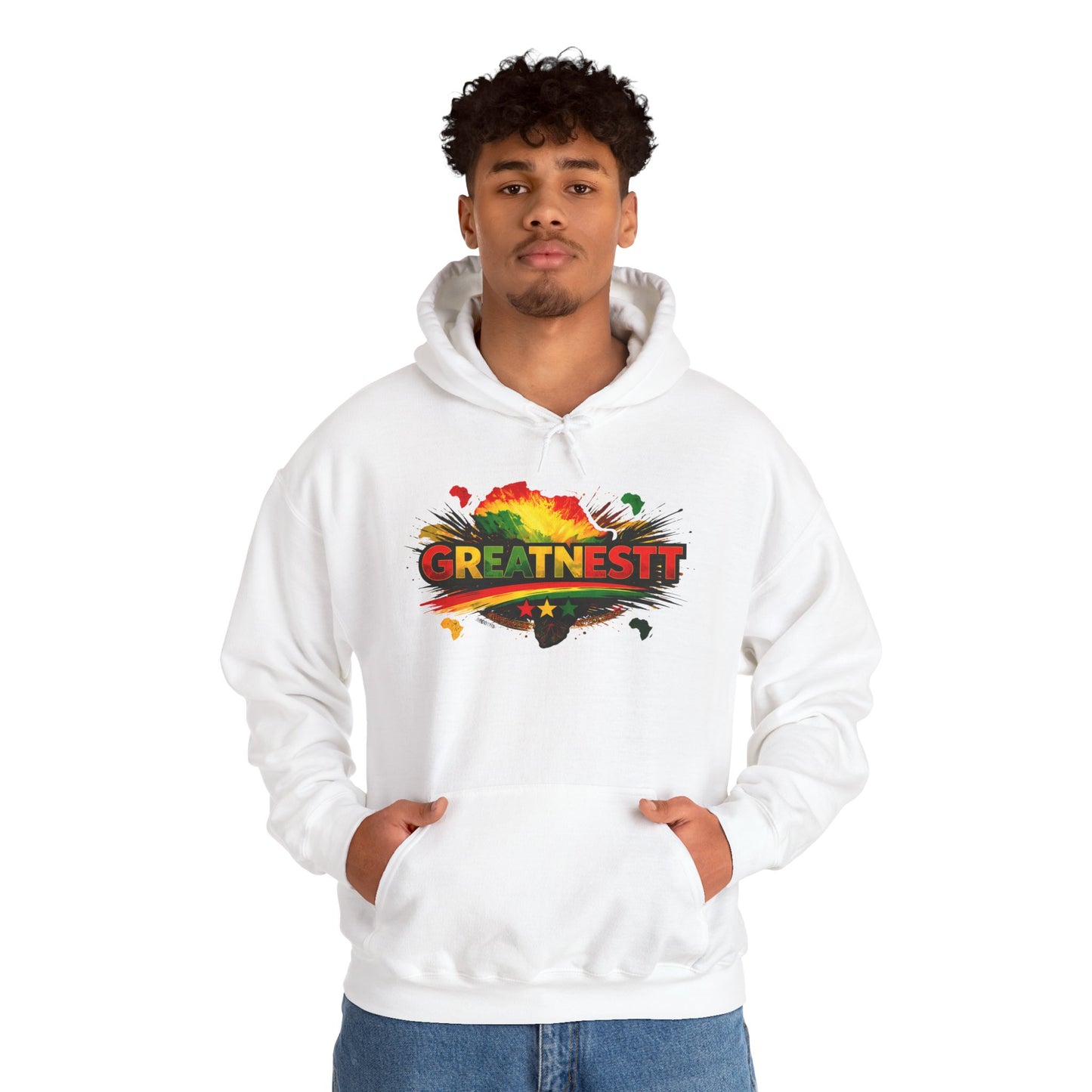 Greatness Rasta Paint Splash Hoodie — Inspirational Reggae Graphic Sweatshirt