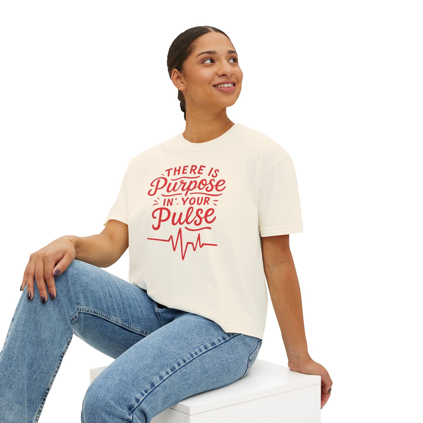 Purposeful Pulse Women's Boxy Tee, Motivational Tee, Inspirational Shirt, Gift for Her, Casual Wear, Self-Care Reminder