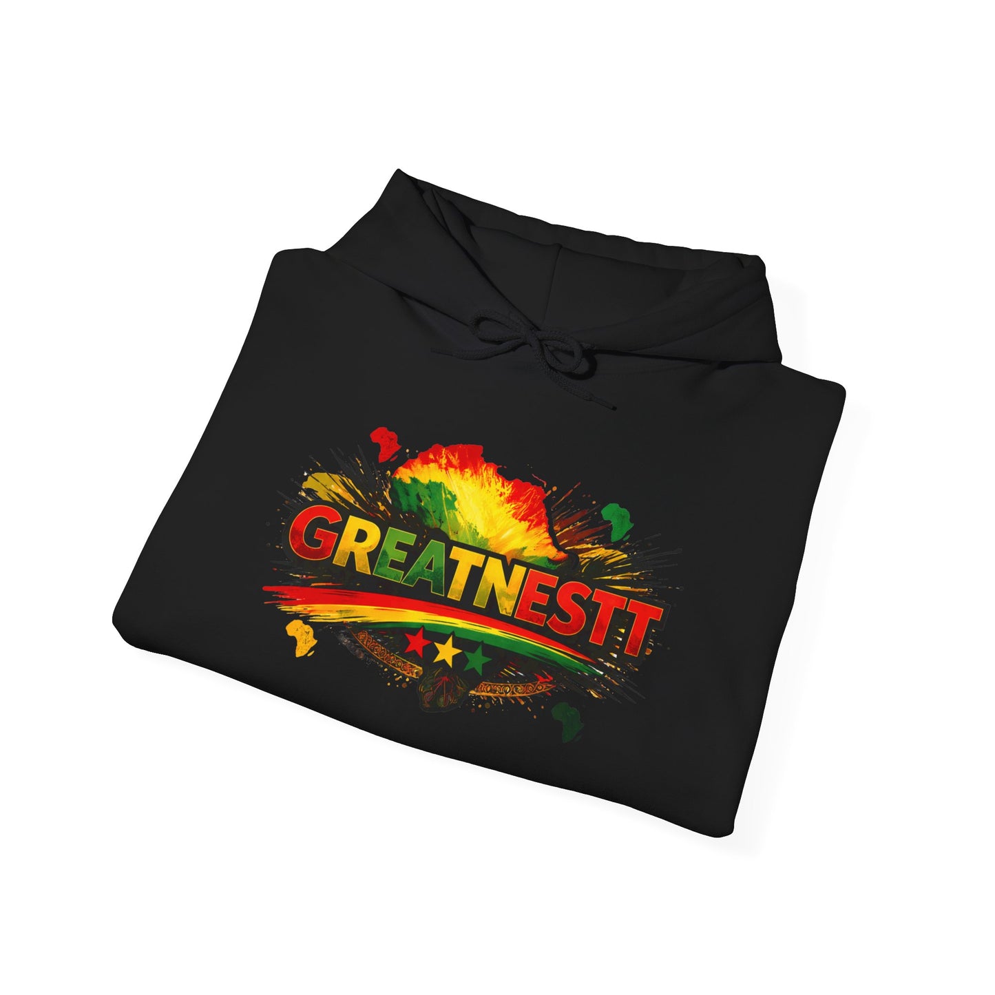 Greatness Rasta Paint Splash Hoodie — Inspirational Reggae Graphic Sweatshirt