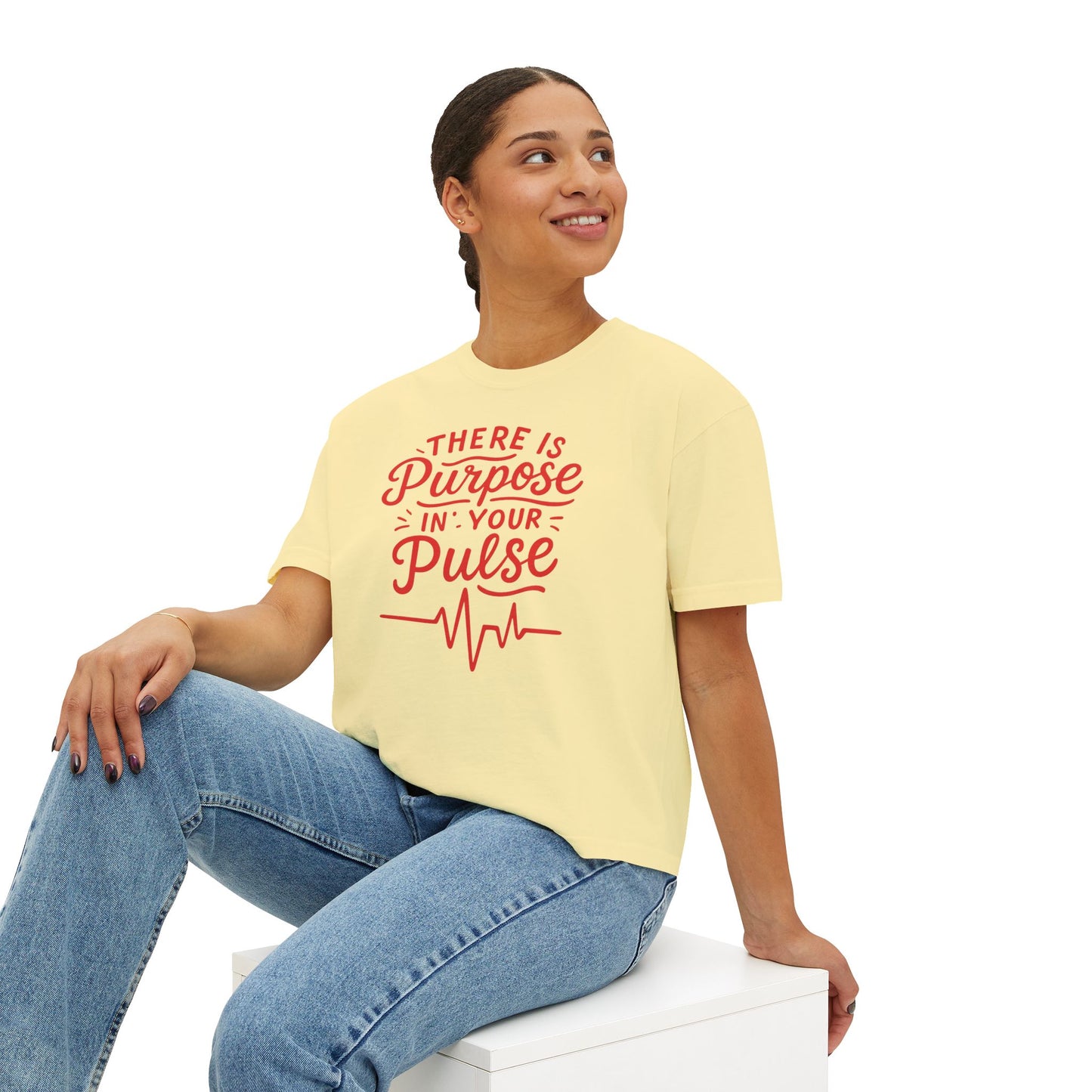 Purposeful Pulse Women's Boxy Tee, Motivational Tee, Inspirational Shirt, Gift for Her, Casual Wear, Self-Care Reminder
