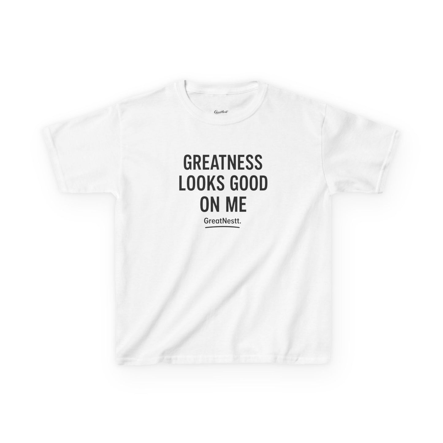 Kids T-Shirt — "Greatness Looks Good On Me" Motivational Tee for Boys & Girls