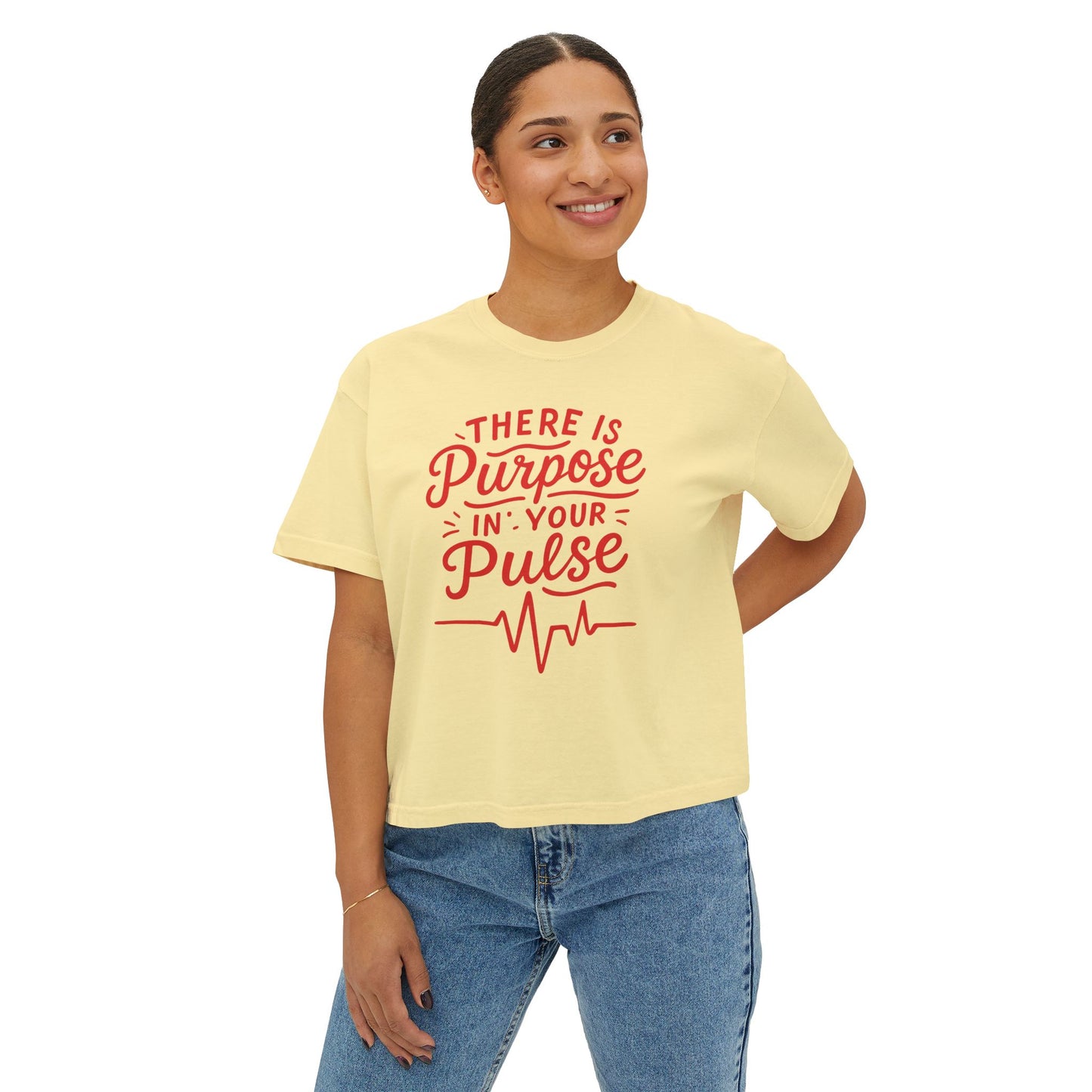 Purposeful Pulse Women's Boxy Tee, Motivational Tee, Inspirational Shirt, Gift for Her, Casual Wear, Self-Care Reminder