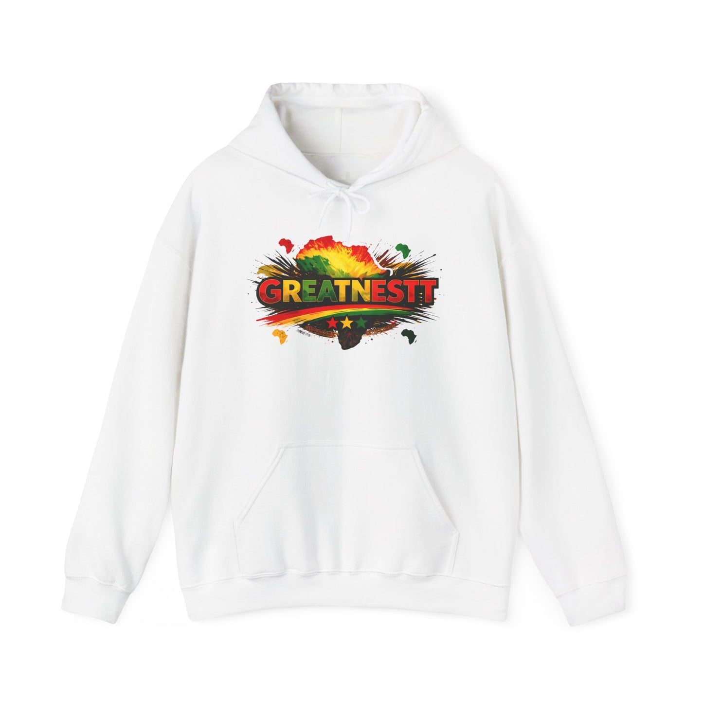 Greatness Rasta Paint Splash Hoodie — Inspirational Reggae Graphic Sweatshirt
