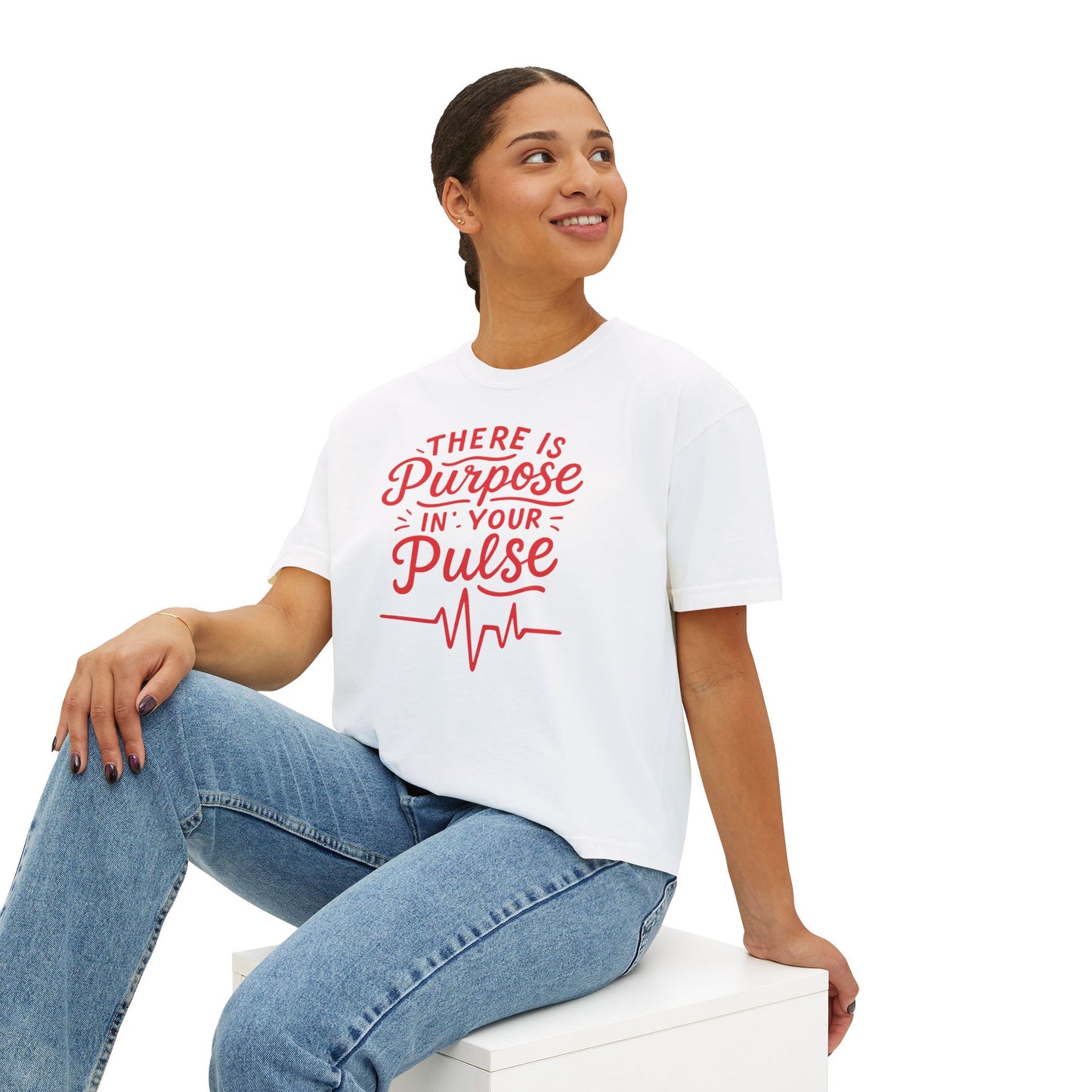 Purposeful Pulse Women's Boxy Tee, Motivational Tee, Inspirational Shirt, Gift for Her, Casual Wear, Self-Care Reminder