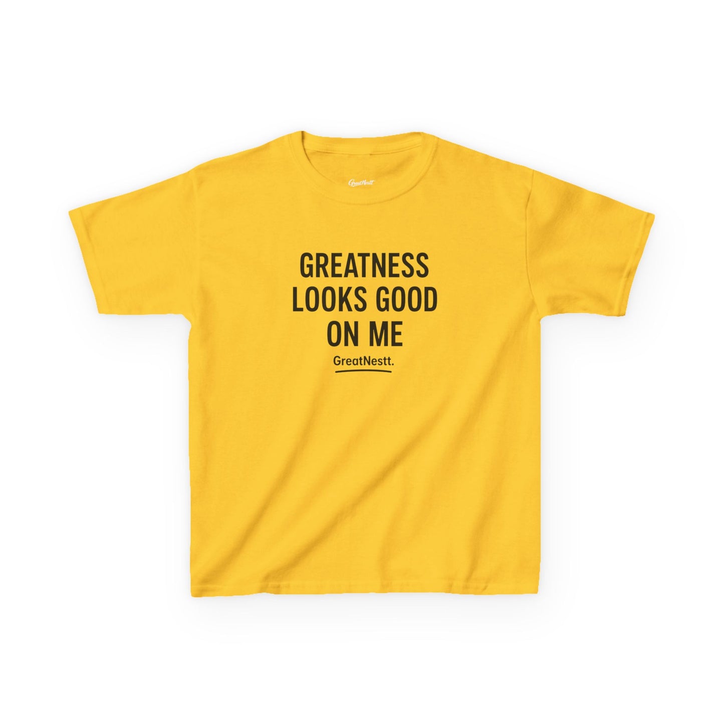 Kids T-Shirt — "Greatness Looks Good On Me" Motivational Tee for Boys & Girls