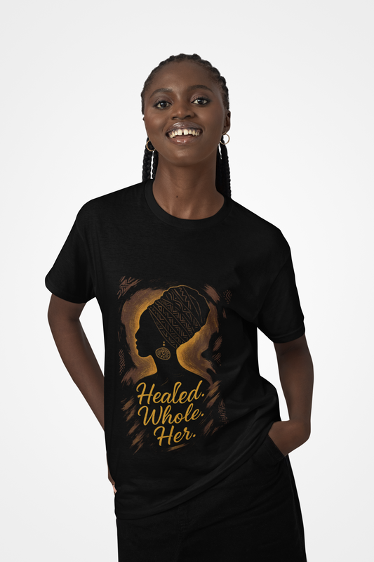 Healed Whole Her Tee | Unisex Cotton Shirt for Empowerment, Gifts, Self-Love Celebrations, Inspiring Apparel, Black Women’s Fashion