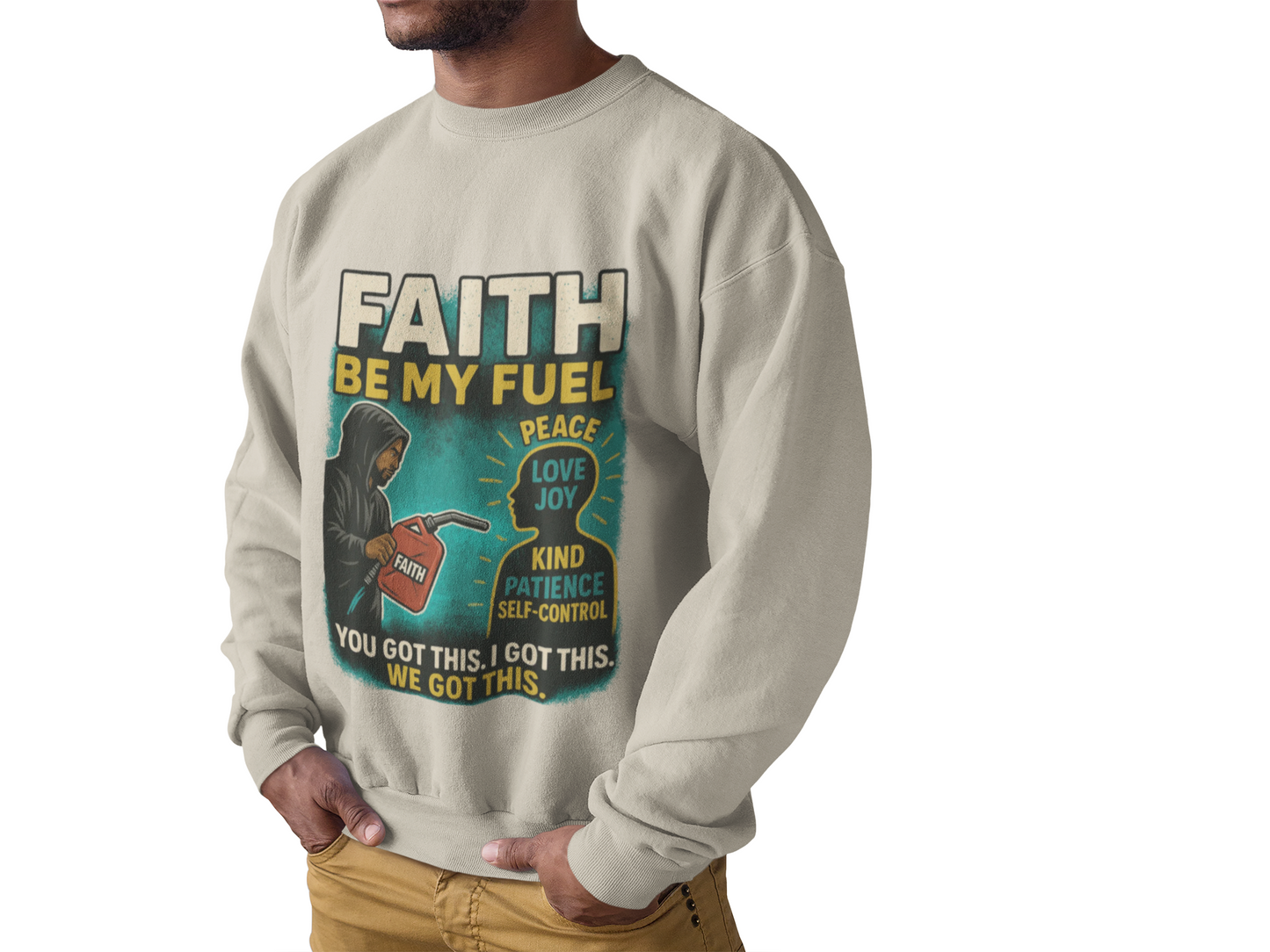 Faith Be My Fuel Crewneck Sweatshirt – Inspirational Christian Graphic Pullover