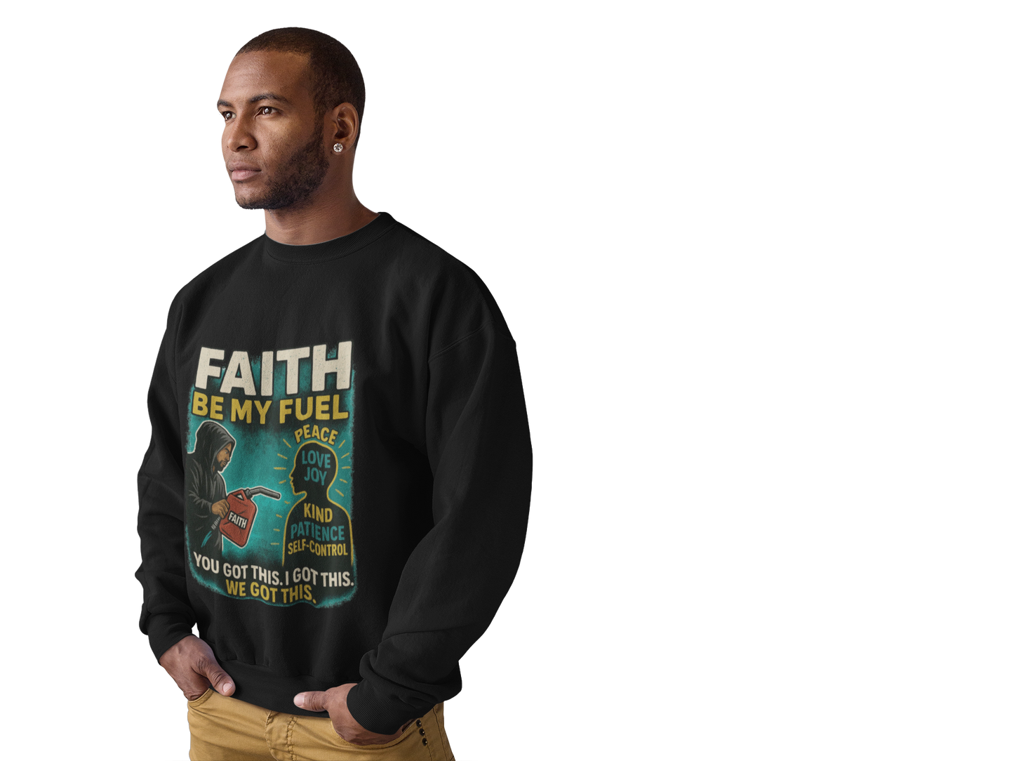 Faith Be My Fuel Crewneck Sweatshirt – Inspirational Christian Graphic Pullover