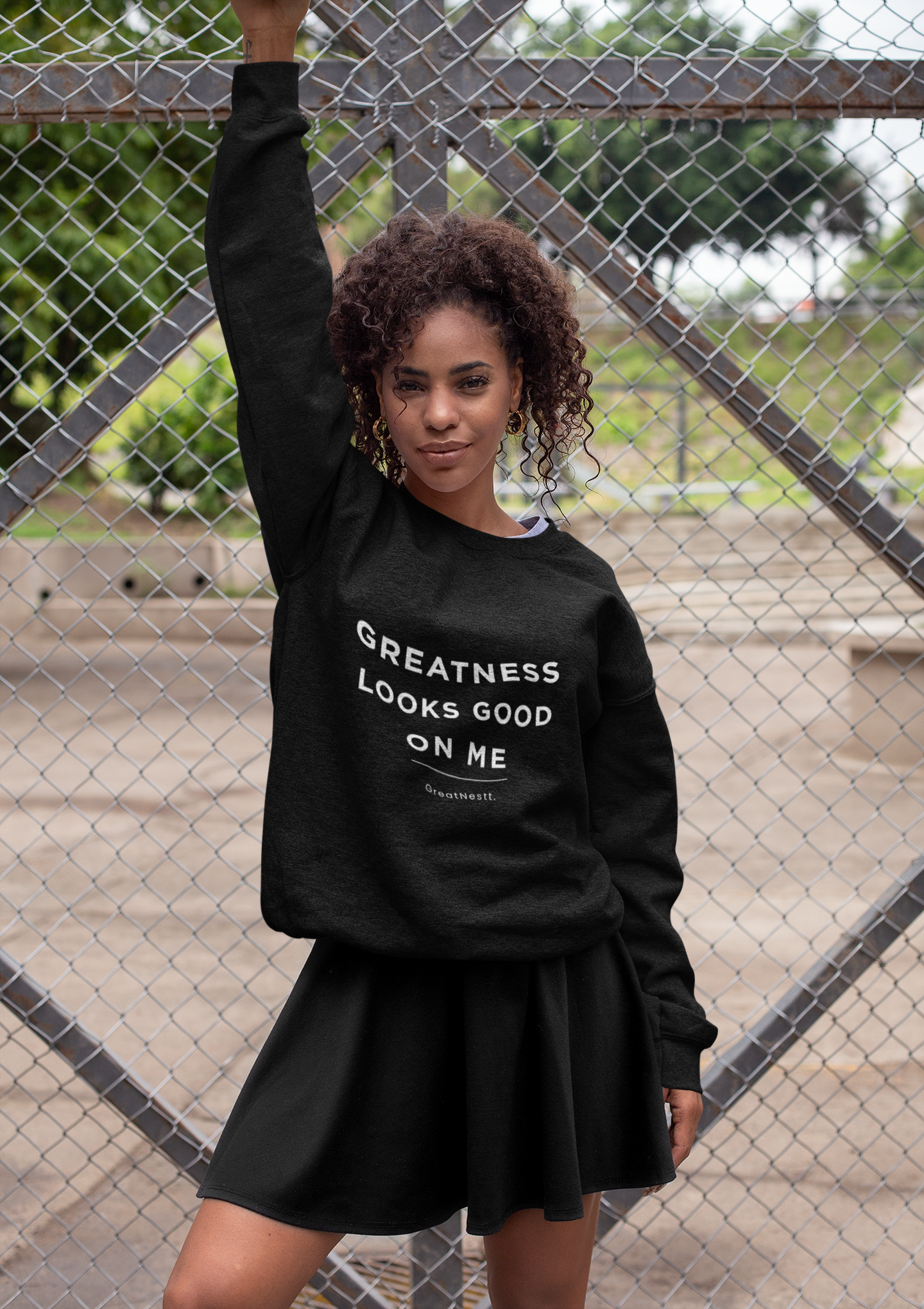 Crewneck Sweatshirt — "Greatness Looks Good On Me" Motivational Pullover