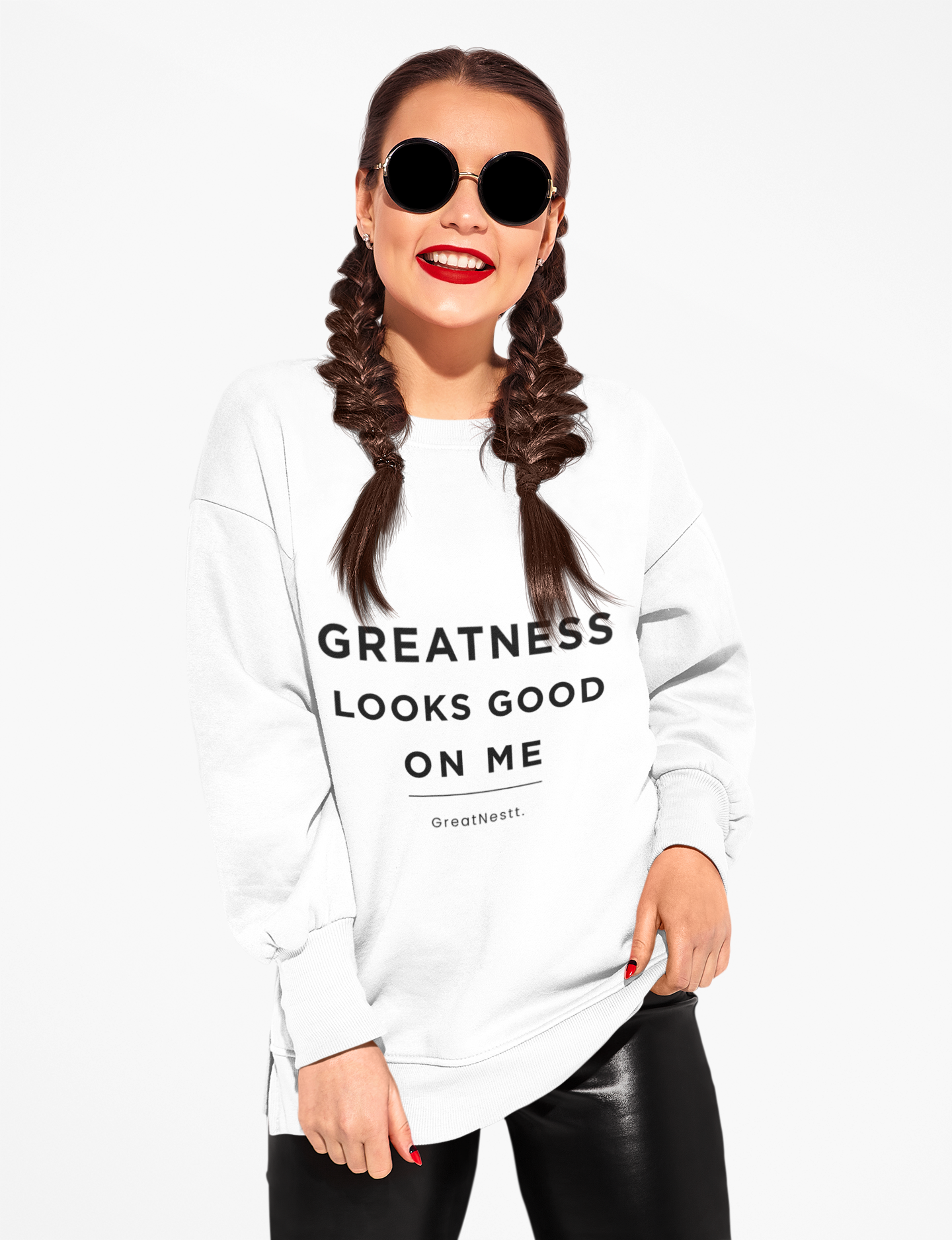 Crewneck Sweatshirt — "Greatness Looks Good On Me" Inspirational Pullover