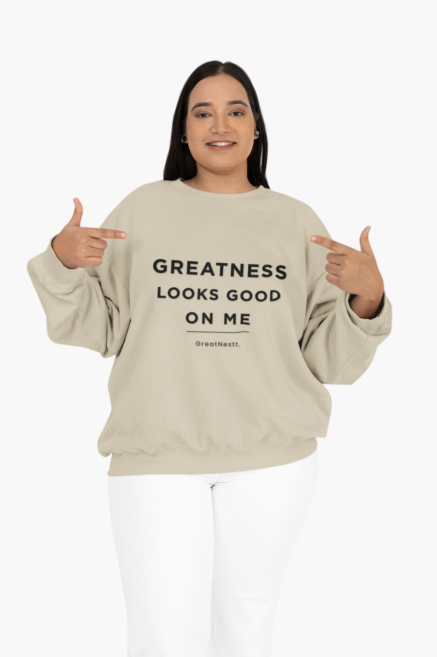 Crewneck Sweatshirt — "Greatness Looks Good On Me" Inspirational Pullover