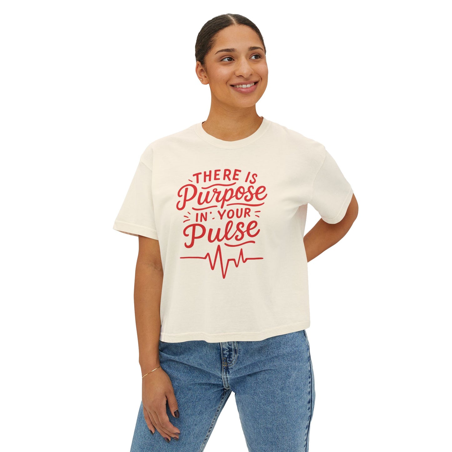 Purposeful Pulse Women's Boxy Tee, Motivational Tee, Inspirational Shirt, Gift for Her, Casual Wear, Self-Care Reminder