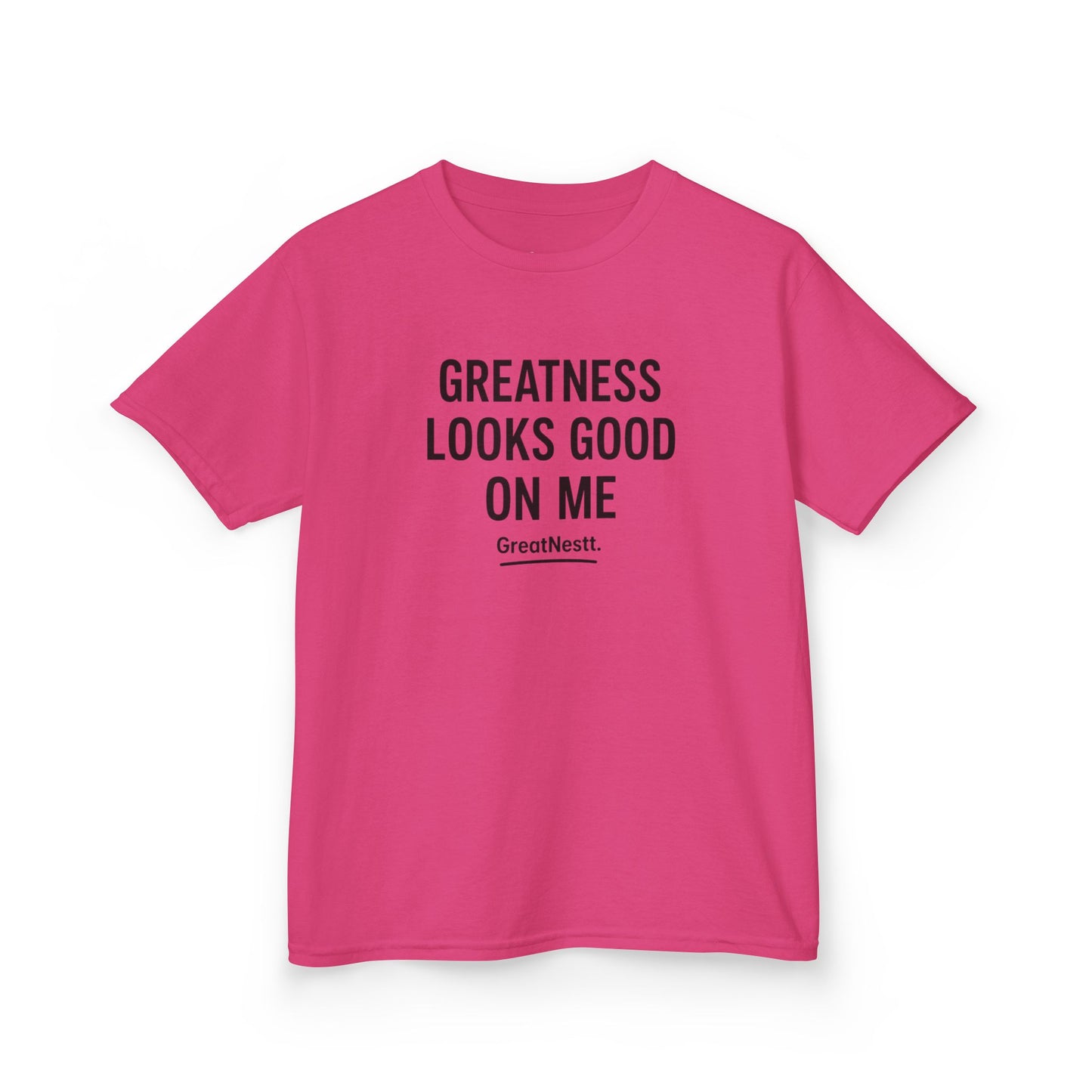 Kids T-Shirt — "Greatness Looks Good On Me" Motivational Tee for Boys & Girls