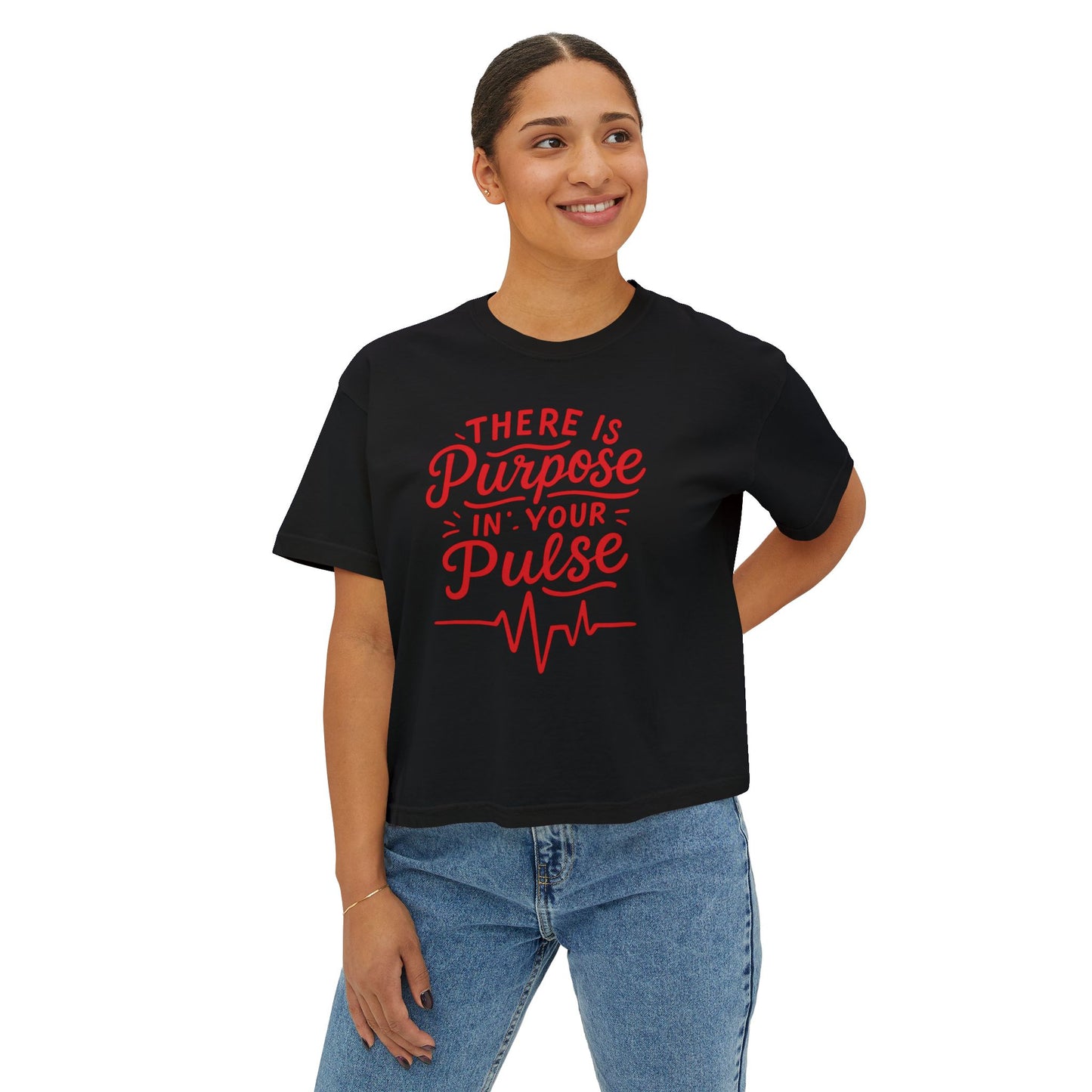 Purposeful Pulse Women's Boxy Tee, Motivational Tee, Inspirational Shirt, Gift for Her, Casual Wear, Self-Care Reminder