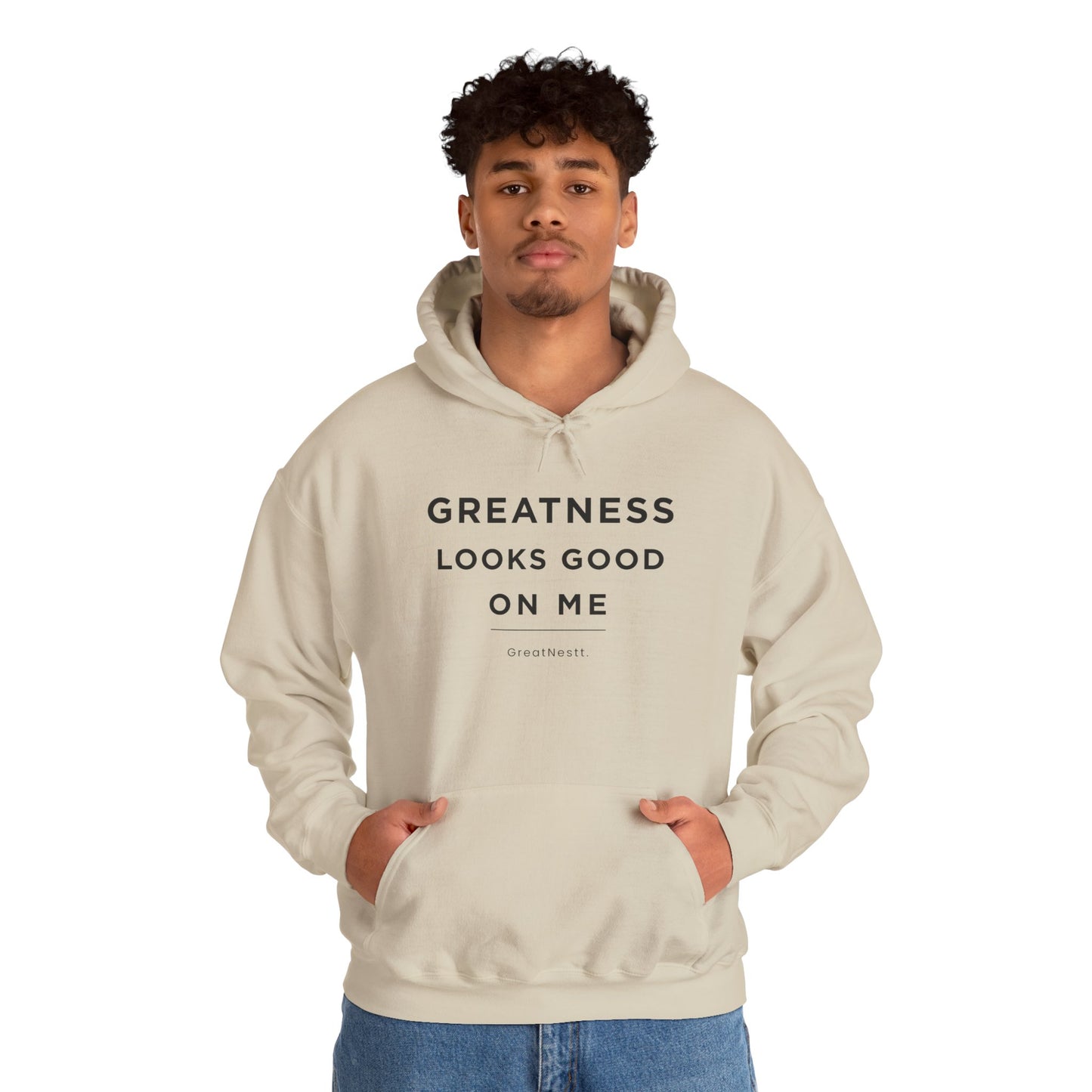 Hoodie — "Greatness Looks Good on Me" Minimal Motivational Pullover