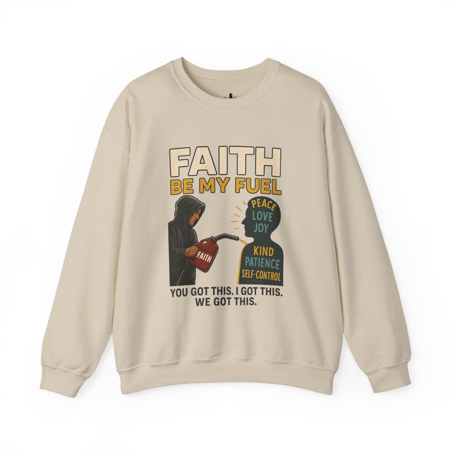 Faith Be My Fuel Sweatshirt — Inspirational Christian Crewneck (Peace, Love, Joy)