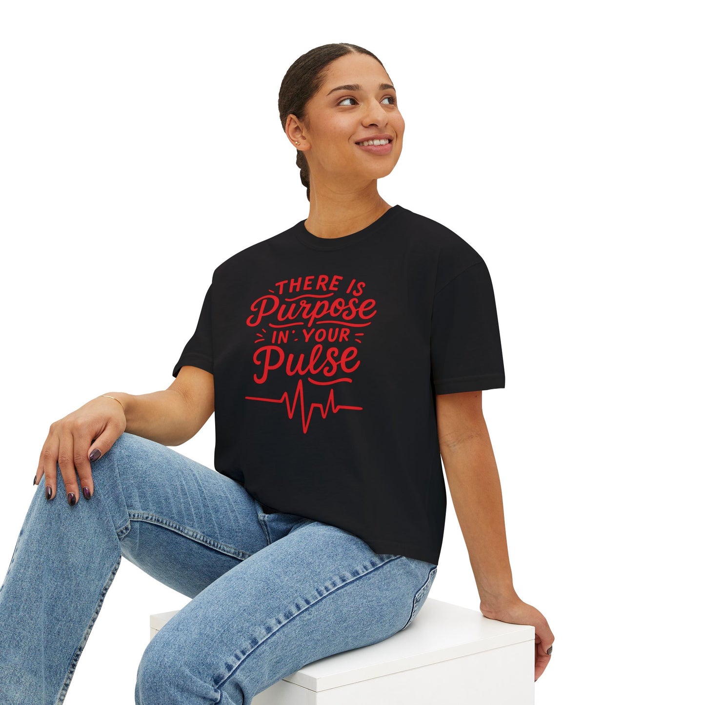 Purposeful Pulse Women's Boxy Tee, Motivational Tee, Inspirational Shirt, Gift for Her, Casual Wear, Self-Care Reminder