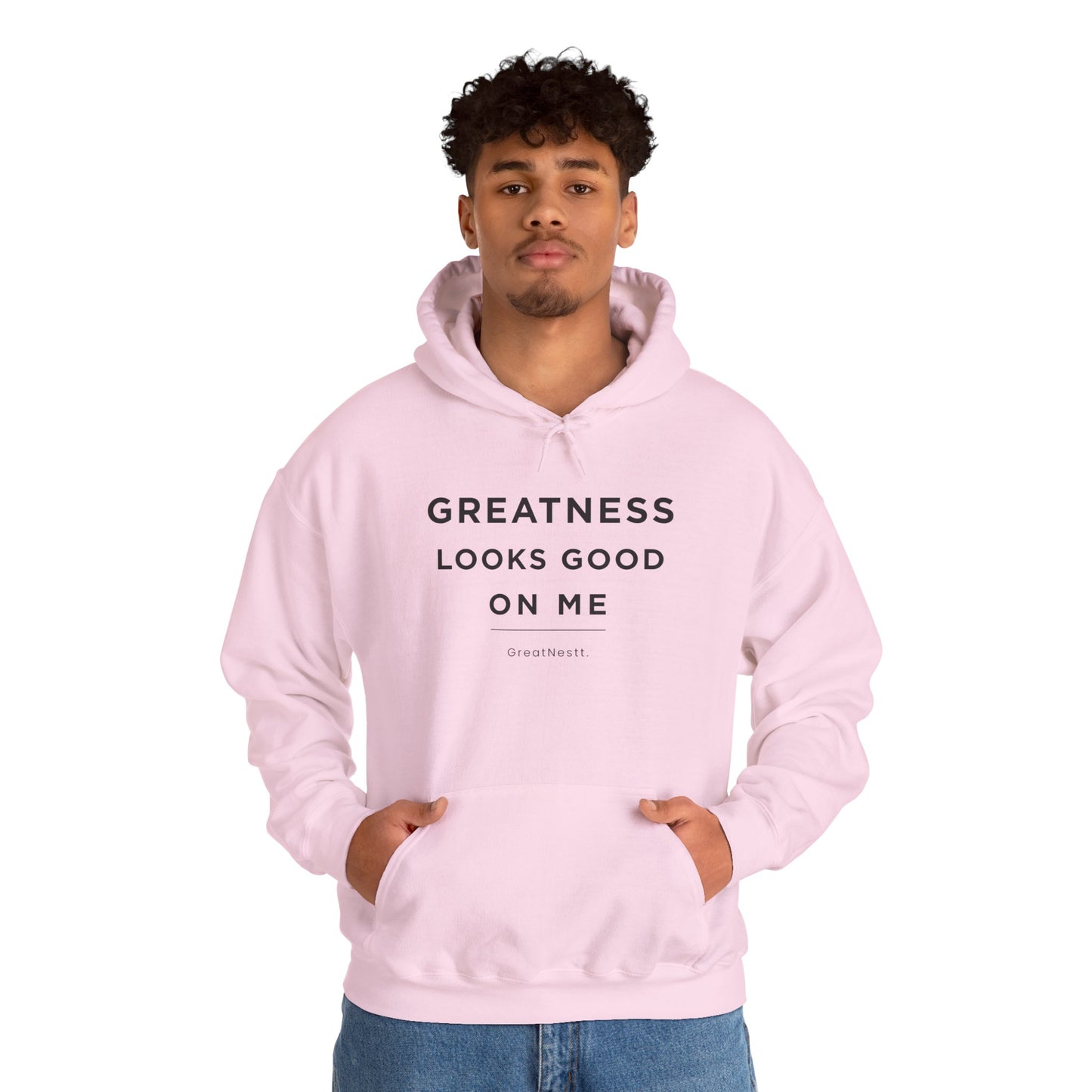 Hoodie — "Greatness Looks Good on Me" Minimal Motivational Pullover