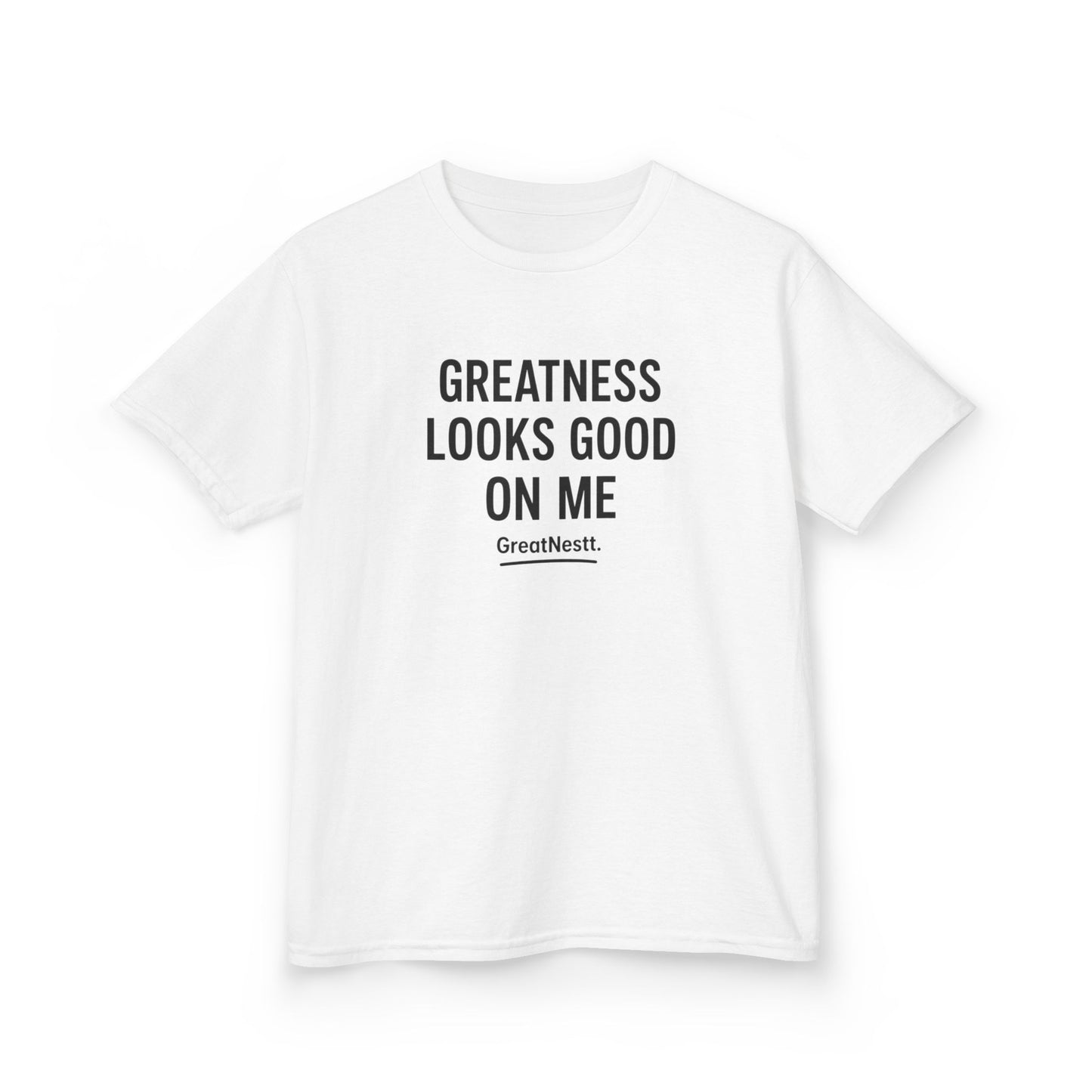 Kids T-Shirt — "Greatness Looks Good On Me" Motivational Tee for Boys & Girls